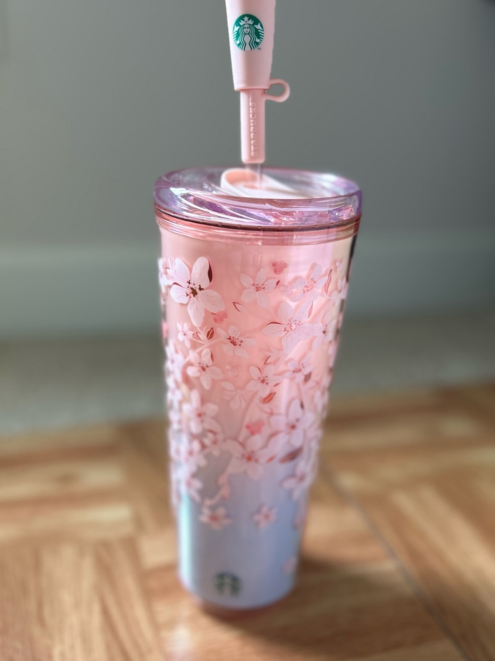 Disney Starbucks Cherry Blossom Tumbler with Straw 24oz Cold Cup New